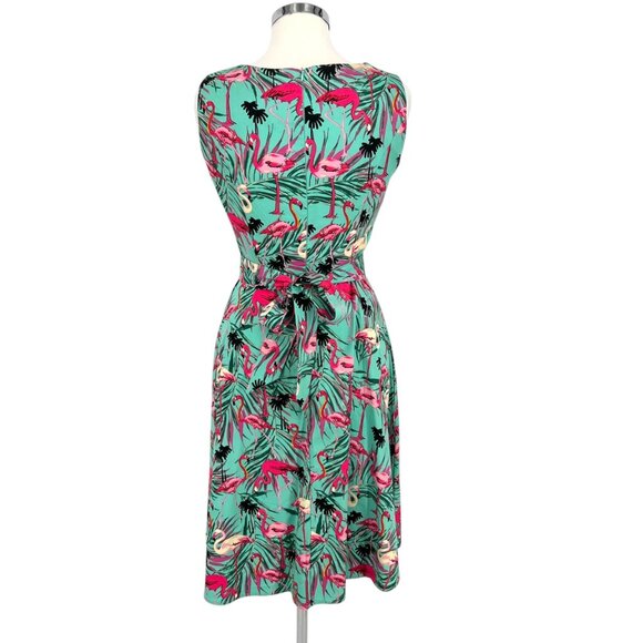 Retro Tropical Flamingo Print Sleeveless A-Line Summer Dress Size Small - Picture 7 of 13